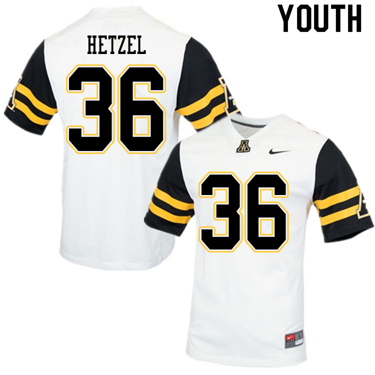 Youth #36 Michael Hetzel Appalachian State Mountaineers College Football Jerseys Sale-White